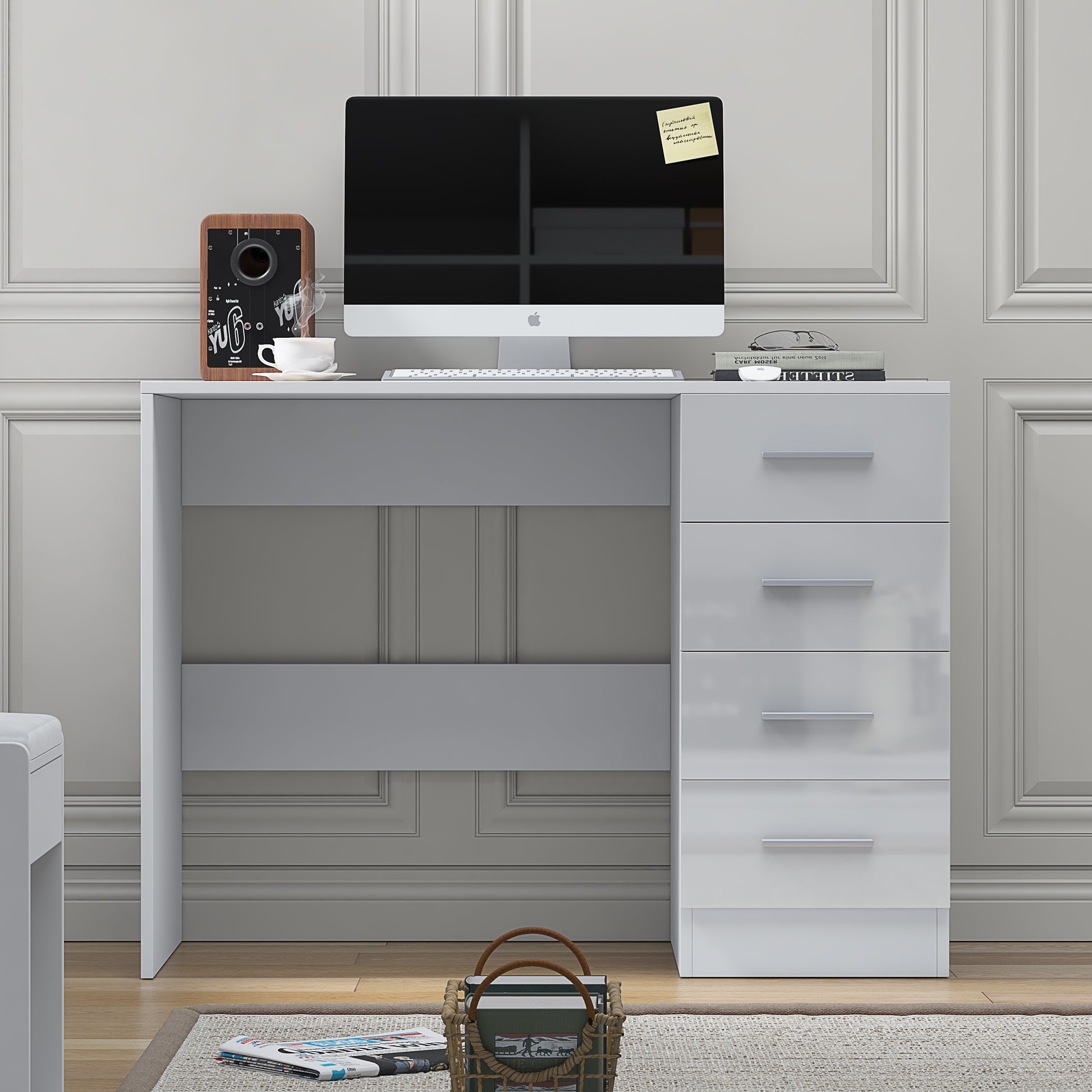 4 Drawer Desk/Dressing Table - White Gloss/Matt White REFLECT