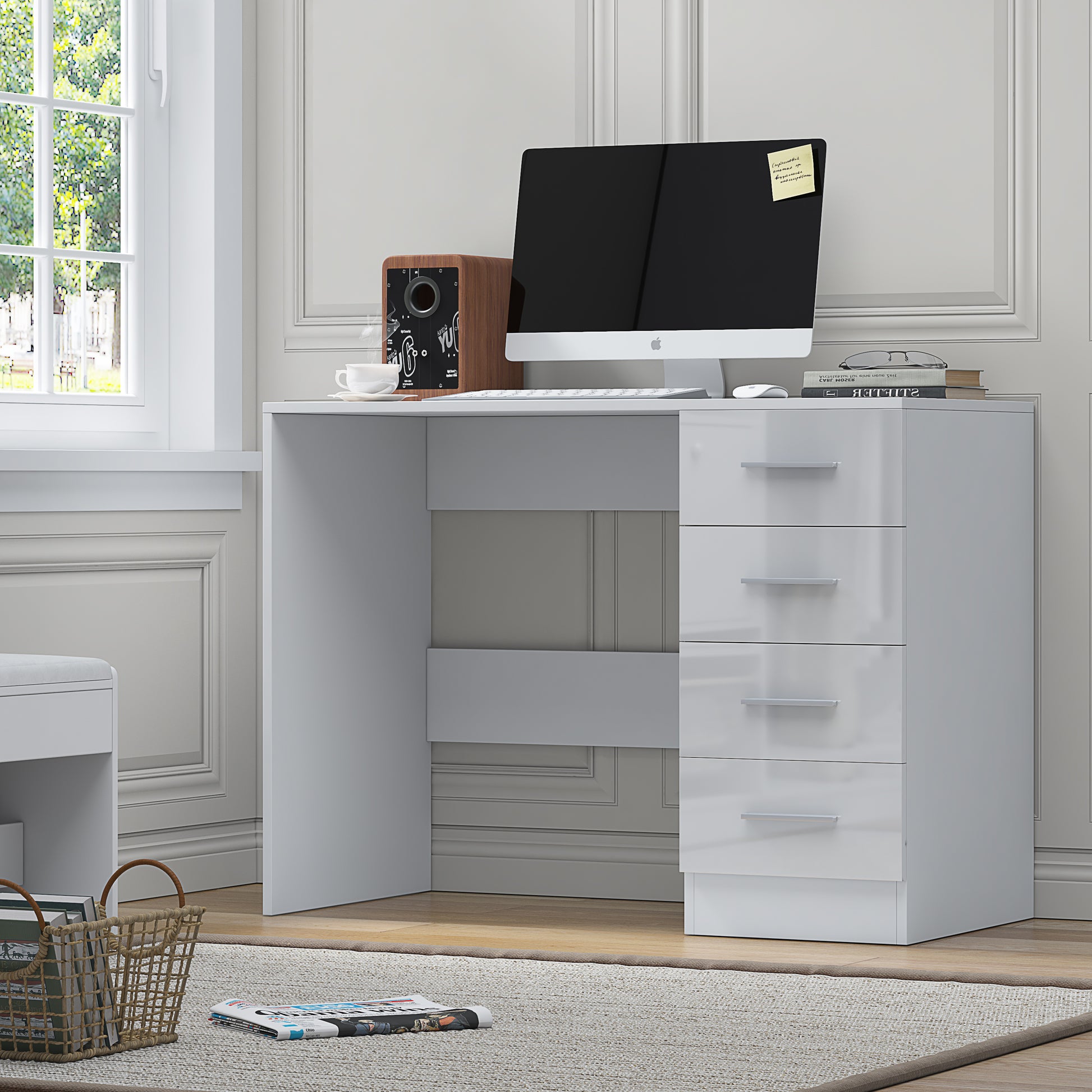 4 Drawer Desk/Dressing Table - White Gloss/Matt White REFLECT
