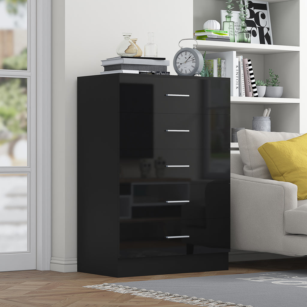 5 Drawer Chest- Black Gloss/Black Oak REFLECT