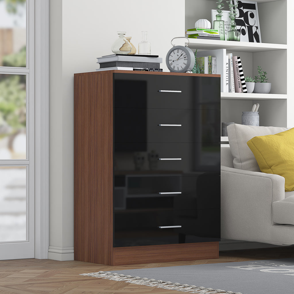 5 Drawer Chest- Black Gloss/Walnut REFLECT