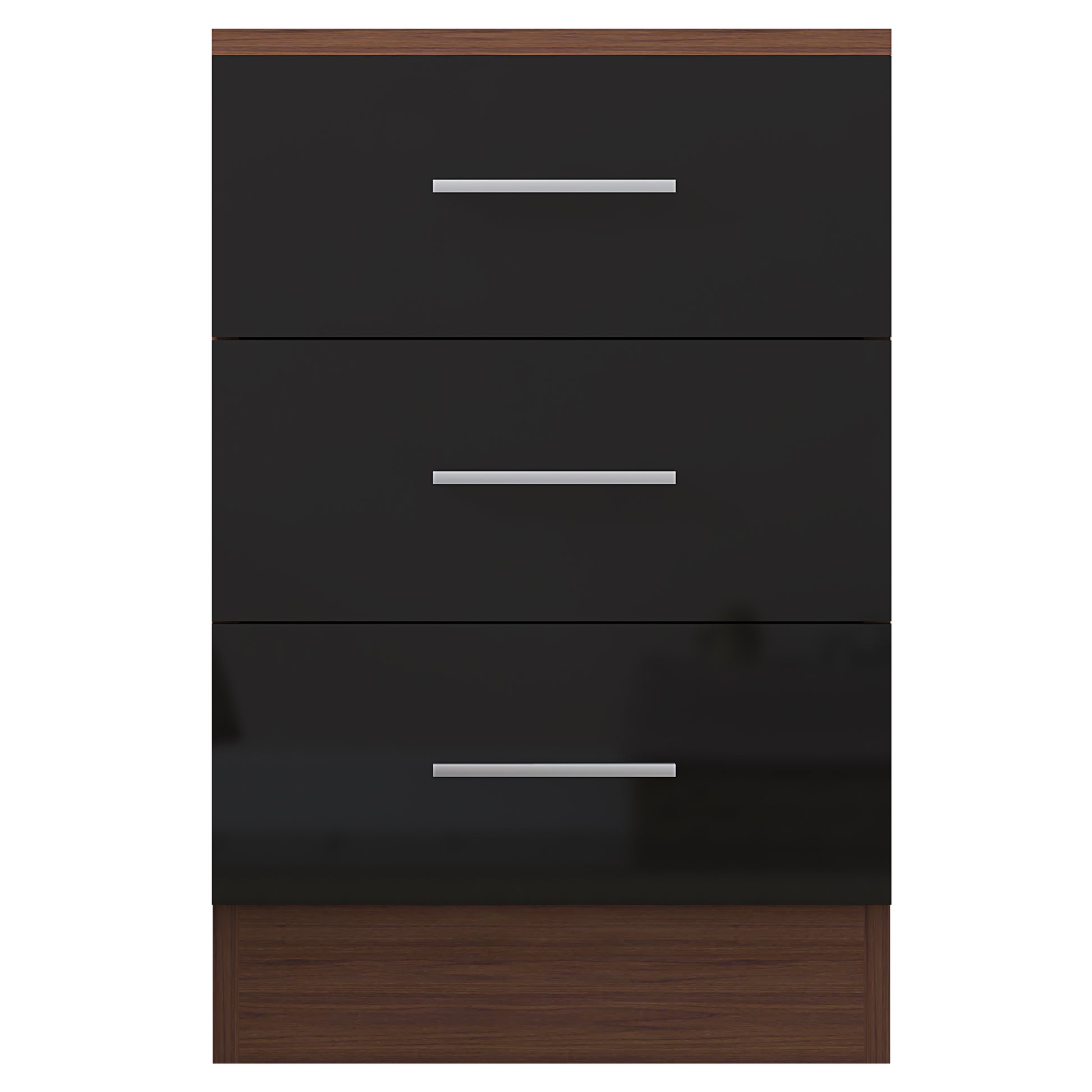 3 Drawer Bedside - Black Gloss/Walnut REFLECT