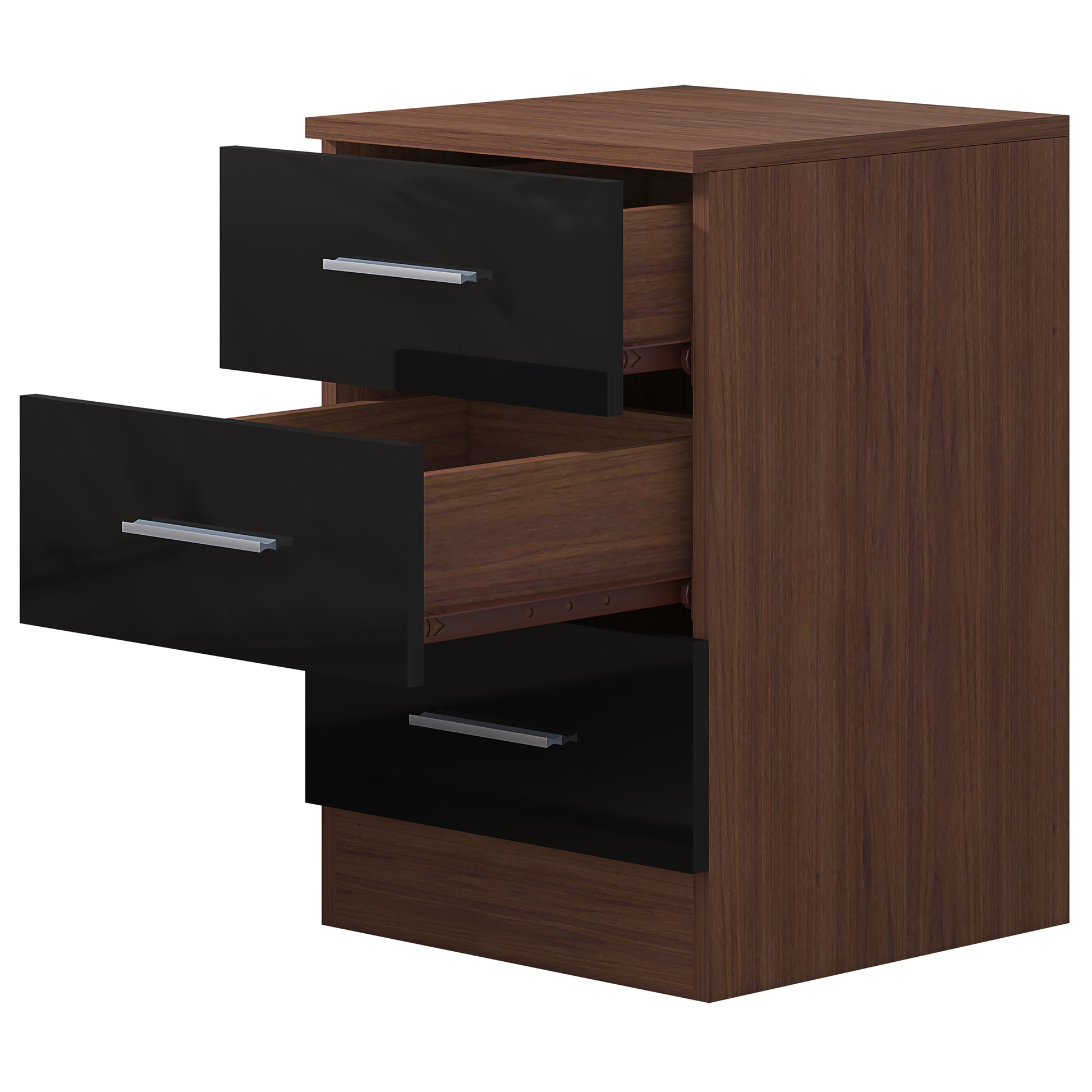 3 Drawer Bedside - Black Gloss/Walnut REFLECT