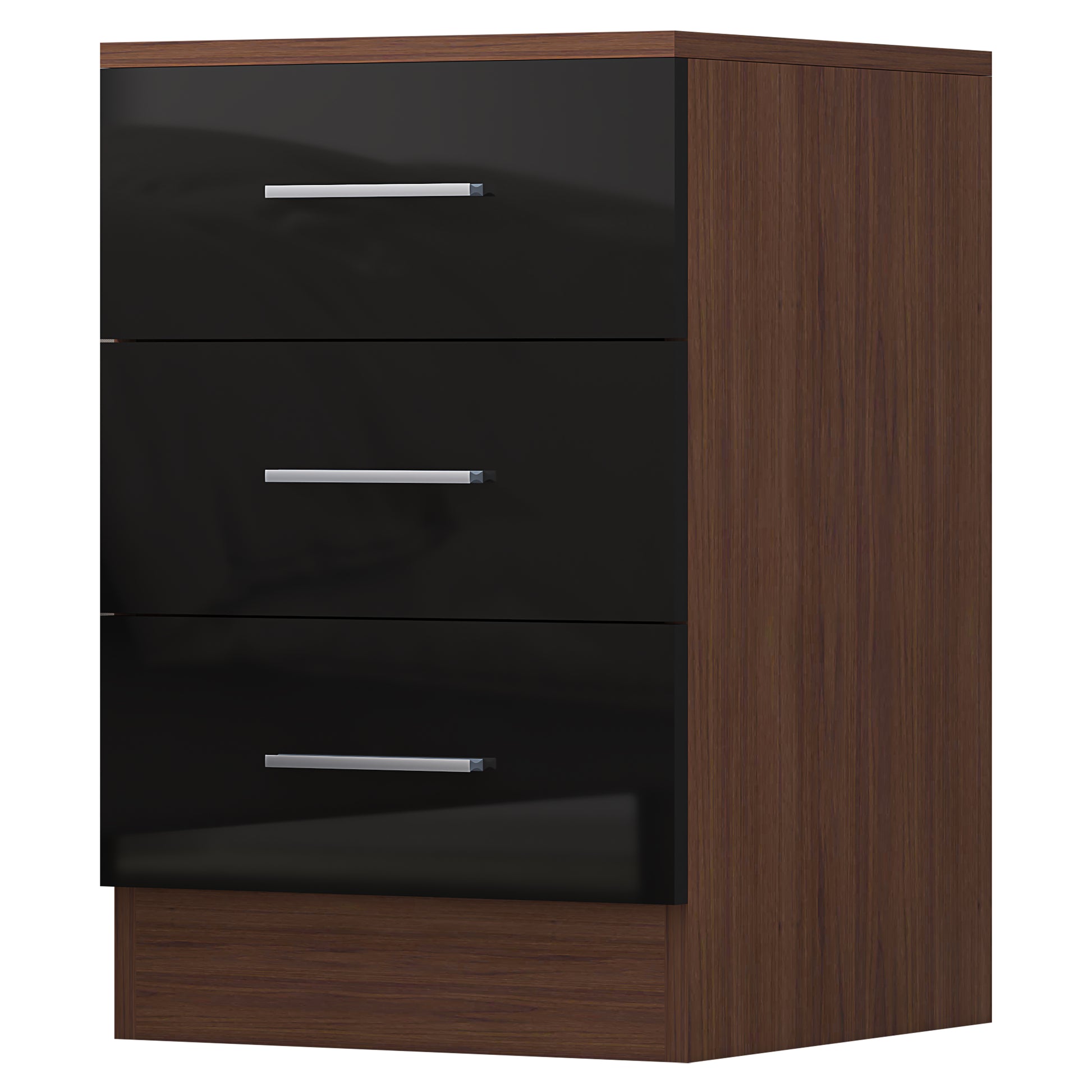 3 Drawer Bedside - Black Gloss/Walnut REFLECT