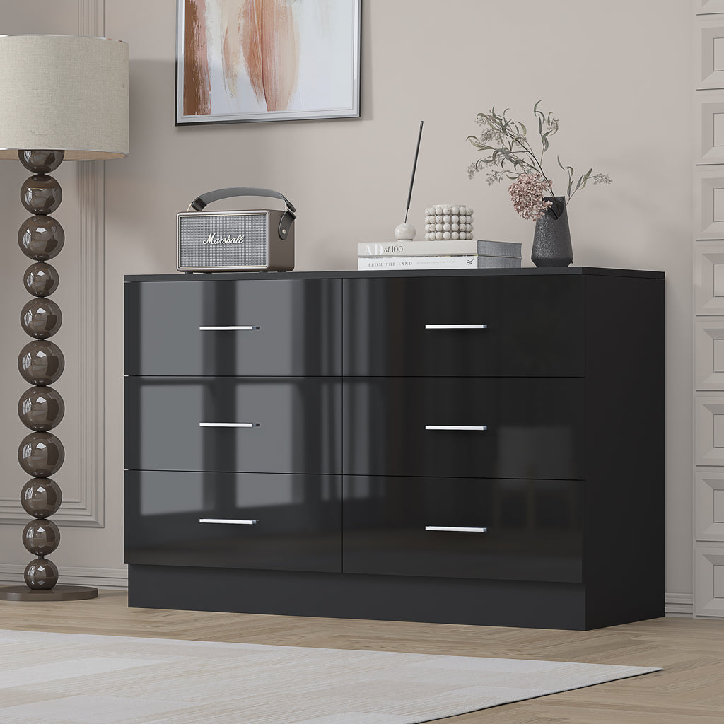 6 Drawer XL Chest - Black Gloss/Black Oak REFLECT