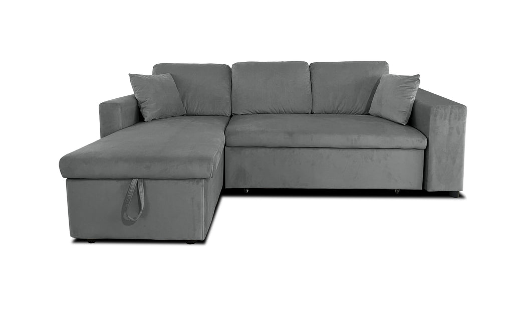 STANFORD 3 Seater L Shape Sofabed with 2x Stools in Grey