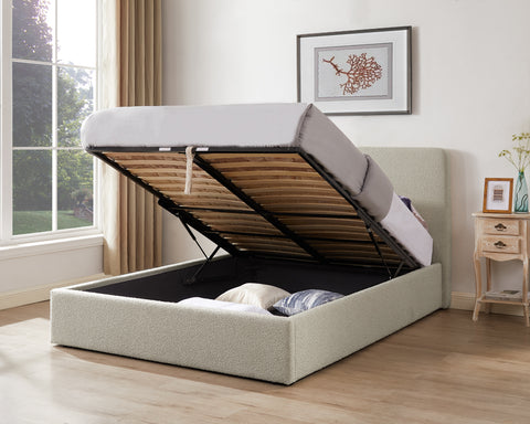 TEDDY BOUCLE 4FT6 Double Ottoman Storage Bed in Beige