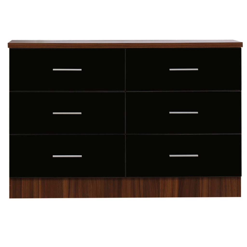 6 Drawer XL Chest - Black Gloss/Walnut REFLECT