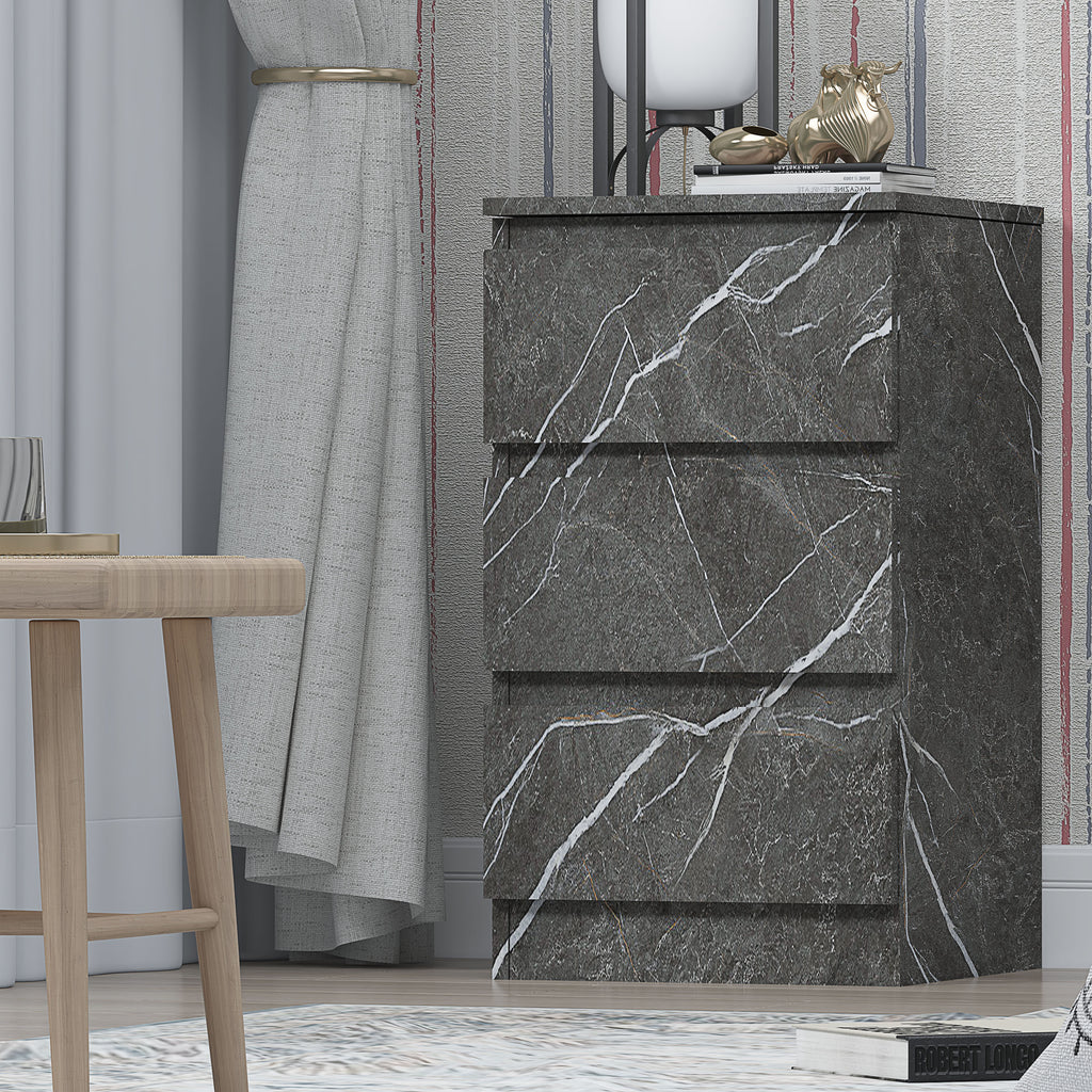 ZITA 3 Drawer Bedside Cabinet Table Comes in Charcoal Marble Effect