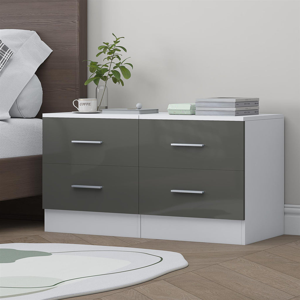 Reflect 2 Drawer Bedside Bundle (2x) - Grey Gloss & Matt White - Modern Bedside