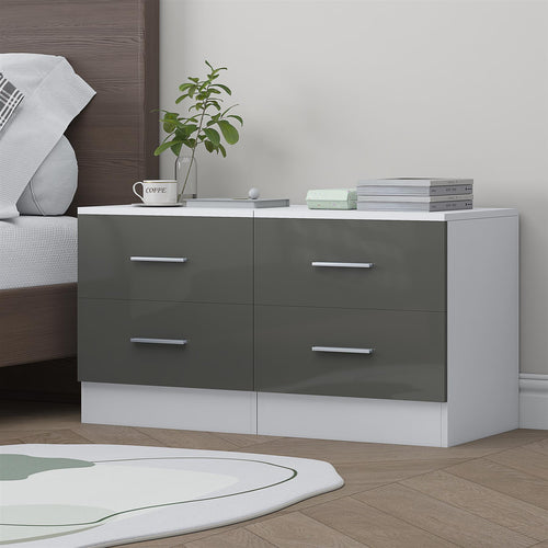 Reflect 2 Drawer Bedside Bundle (2x) - Grey Gloss & Matt White - Modern Bedside