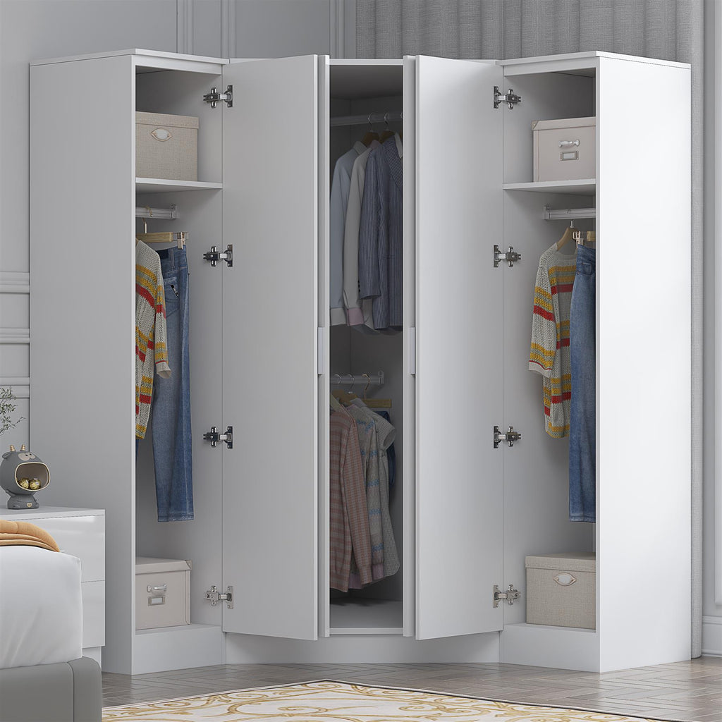 Reflect 3pc Wardrobe Bundle - 2 Door Corner + 2x 1 Door Plain - White Gloss & Matt White
