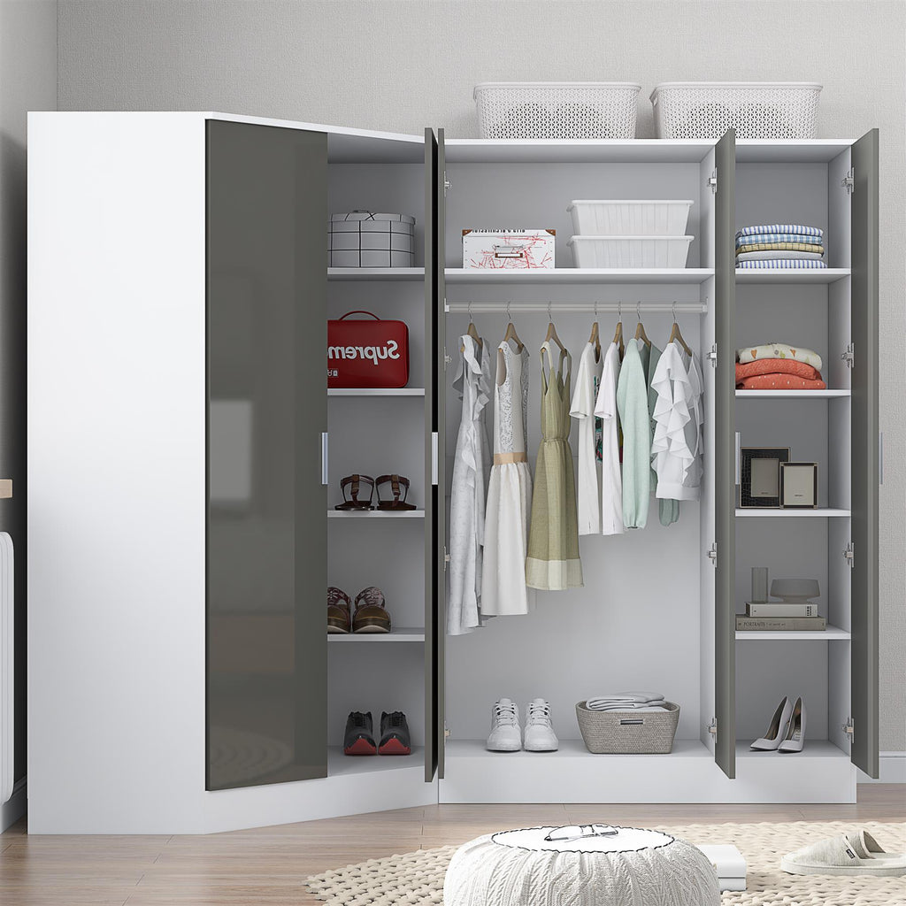 REFLECT Gloss 5 Door Wardrobe Bundle - 2 Door Corner + 3 Door Mirror Bedroom Set