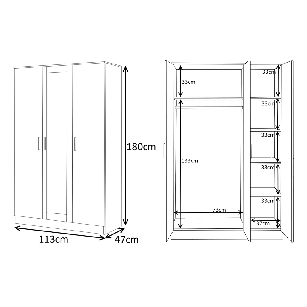 REFLECT - 1 Door Corner + 3 Door Mirror Wardrobe in Gloss White / Matt White