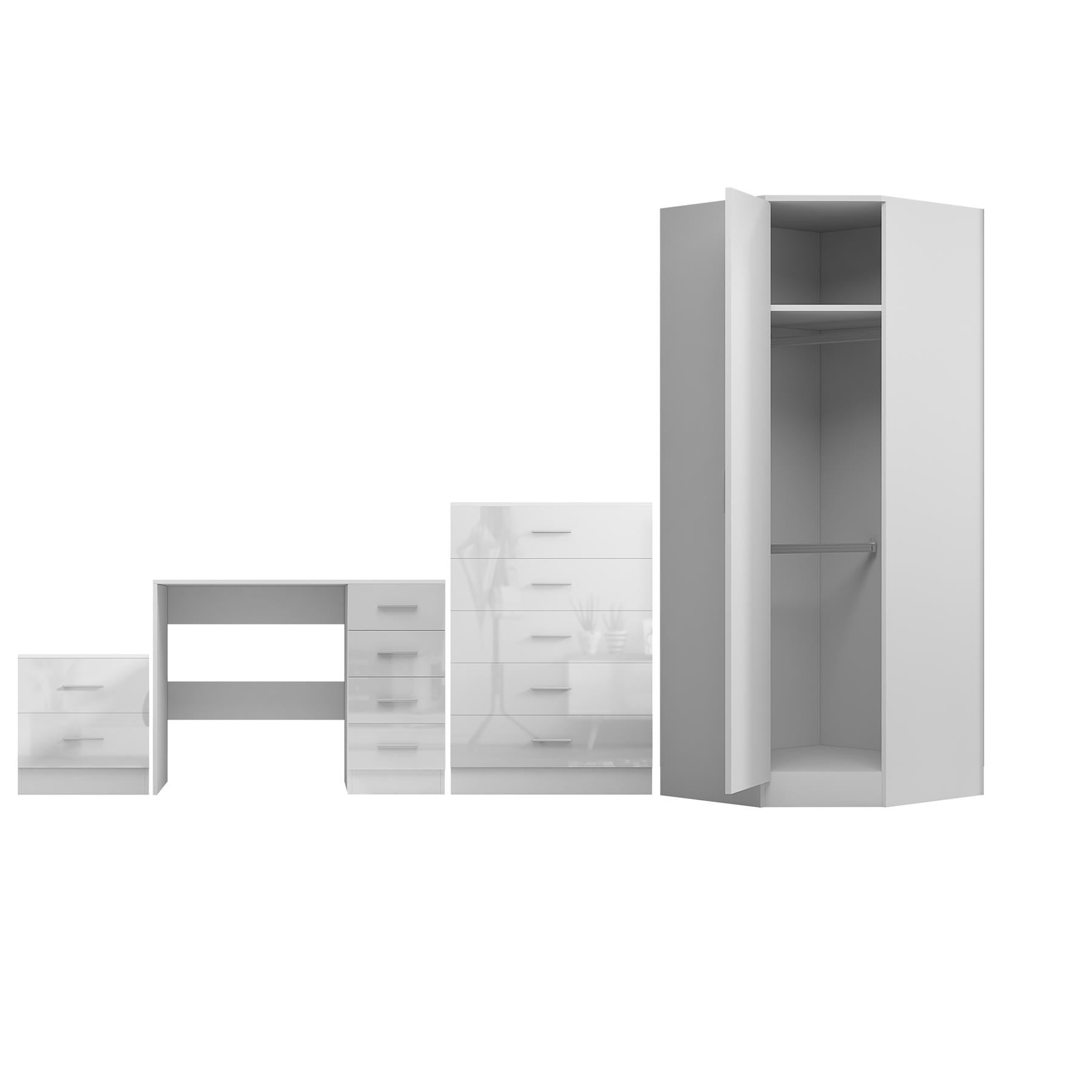 REFLECT 1dr Corner Bedroom Furniture Bundles Chest, Bedsides, Desks - 4 Colours