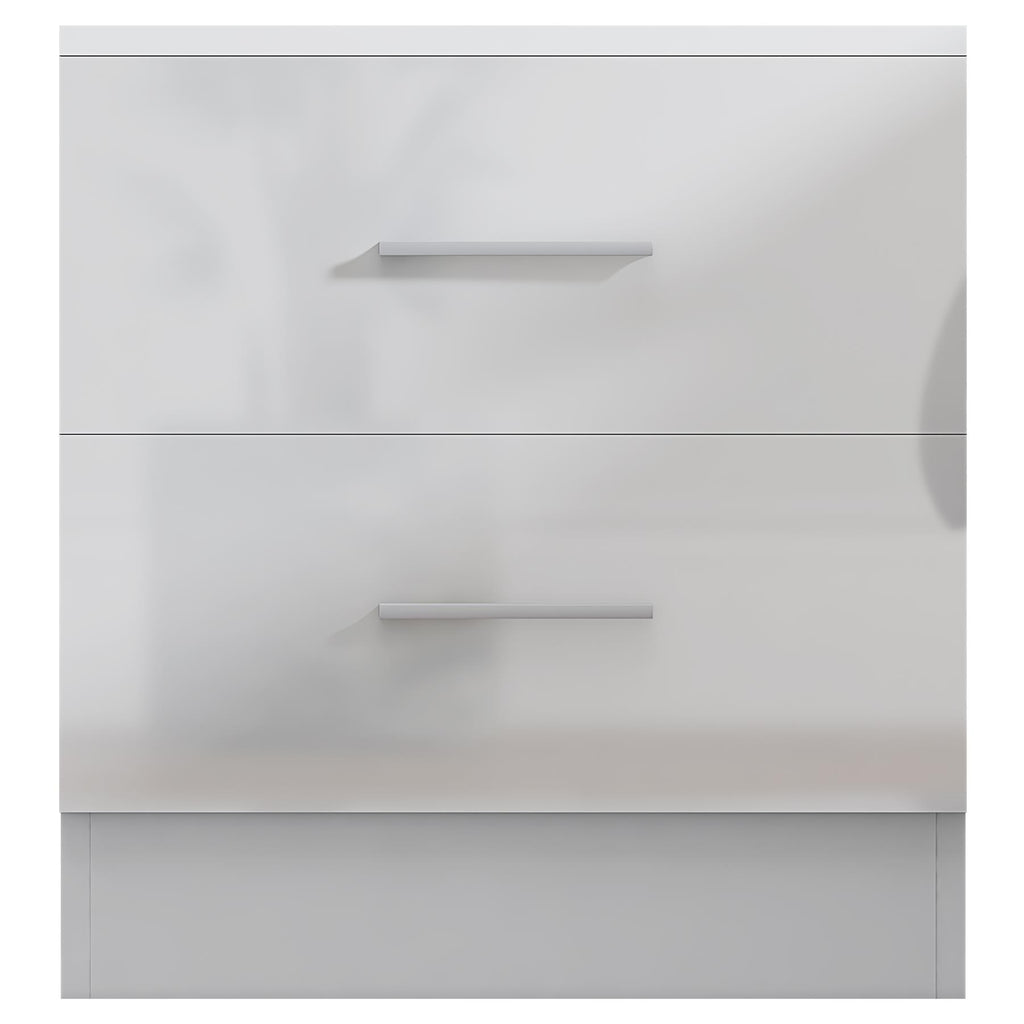 Reflect 2 Drawer Bedside - White Gloss & Matt White - Modern Nightstand for Bedroom Storage - H: 48.5cm x W: 45cm x D: 39.5cm
