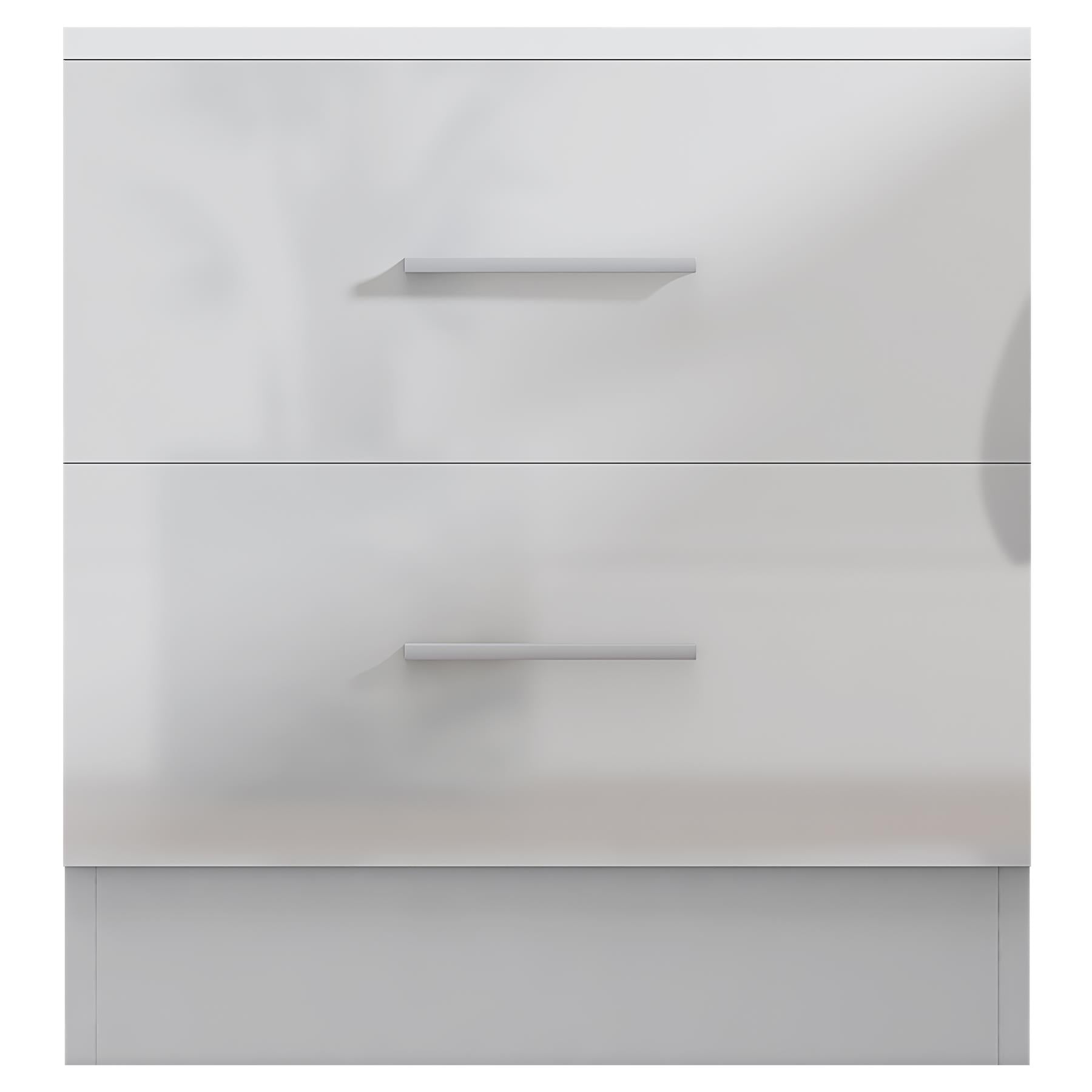 Reflect 2 Drawer Bedside - White Gloss & Matt White - Modern Nightstand for Bedroom Storage - H: 48.5cm x W: 45cm x D: 39.5cm