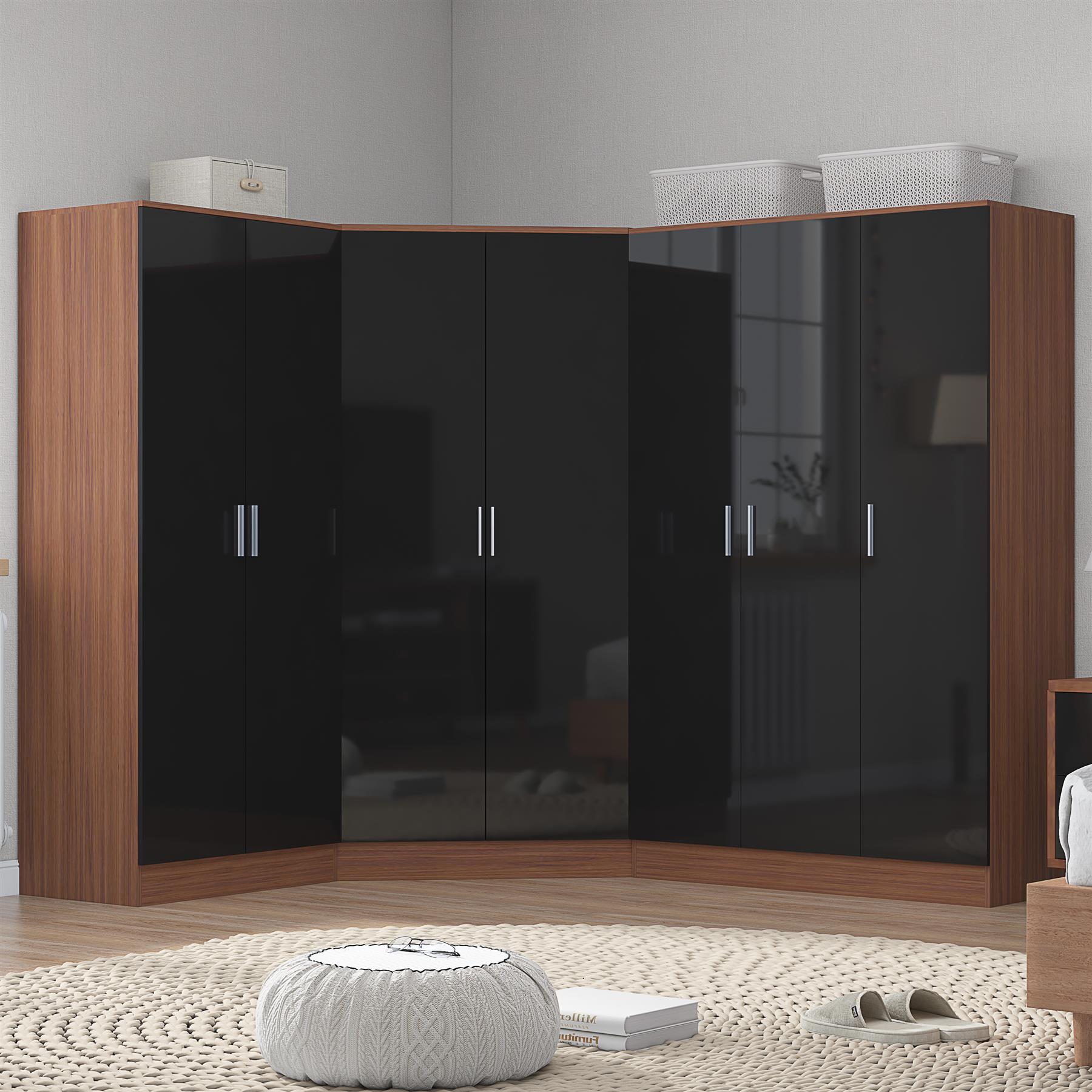 REFLECT Gloss 7 Door Wardrobe Bundle - Corner + 3dr Plain + Double Wardrobe