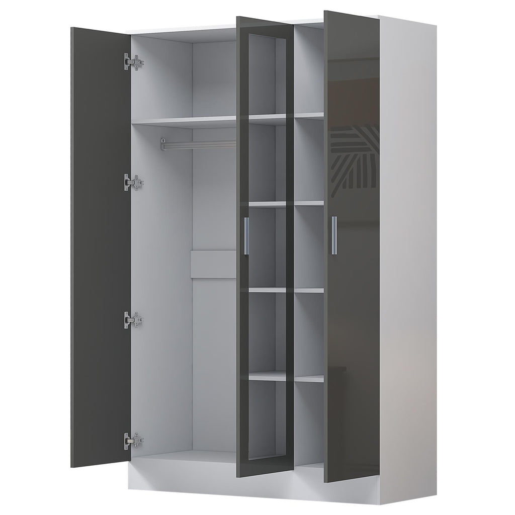 Reflect 3pc Wardrobe Bundle - 2 Door Corner + 3 Door Mirror + 2 Door Plain - Grey Gloss & Matt White