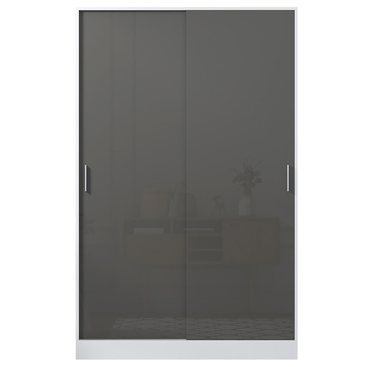 Reflect 2 Door Sliding Wardrobe - Grey Gloss & Matt White - Hanging Rails & Shelves - Modern Design