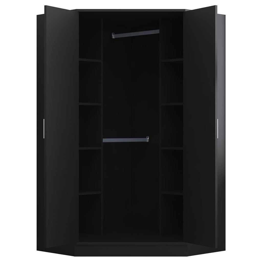Reflect 3pc Wardrobe Bundle - 2 Door Corner + 2 Door Plain + 1 Door Plain - Black Gloss & Black Oak