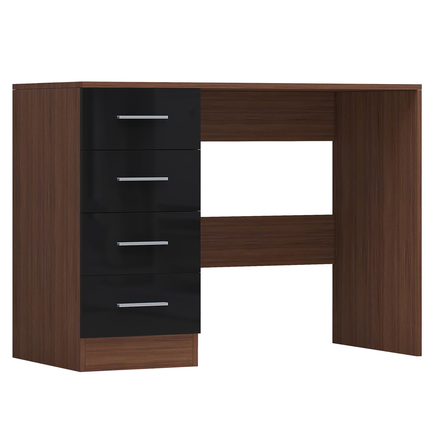 Reflect 3 Door Mirror Wardrobe, 5 Drawer Chest, 2 Drawer Bedside & Desk - Black Gloss & Walnut - Modern Bedroom Furniture Set