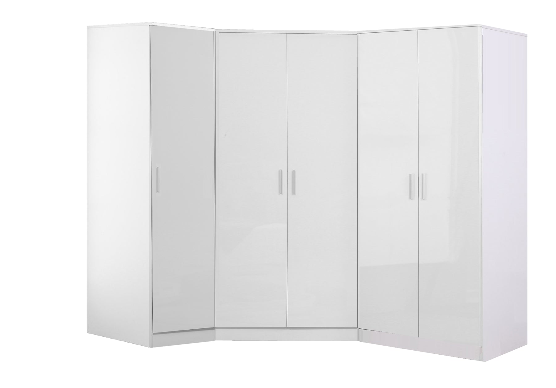 Reflect 3pc Wardrobe Bundle - 2 Door Corner + 2 Door Plain + 1 Door Plain - White Gloss & Matt White - H: 180cm x W: 179cm