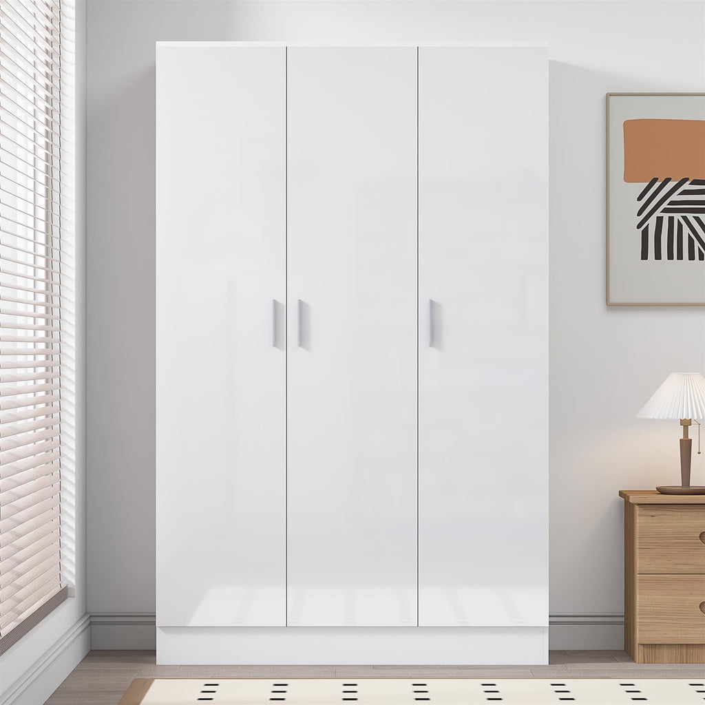 Reflect 3 Door Plain Wardrobe - White Gloss & Matt White - Hanging Rail & 4 Shelves- H: 180cm x W: 113cm x D: 47cm - Modern Design