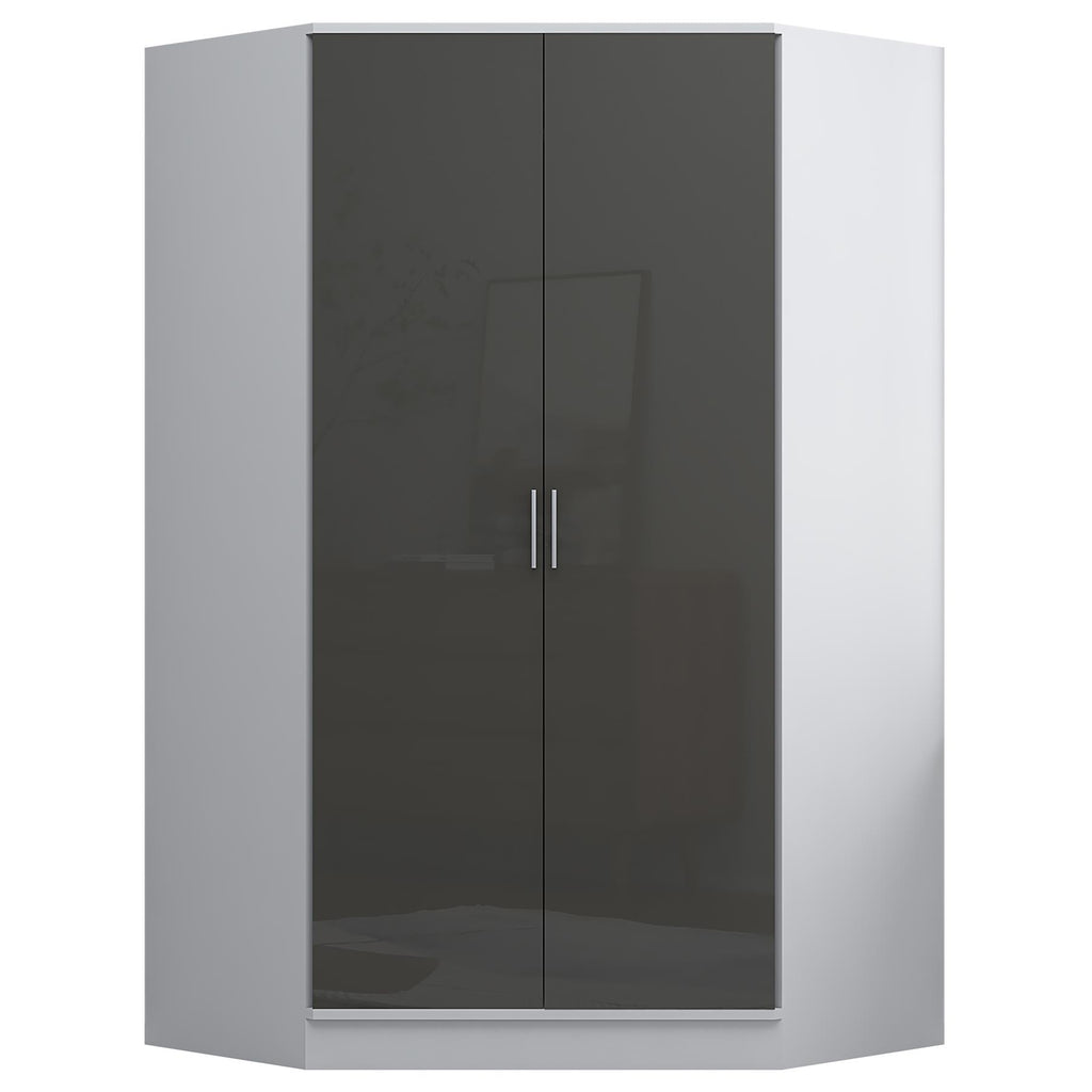 Reflect 3pc Wardrobe Bundle - 2 Door Corner + 2 Door Plain + 1 Door Plain - Grey Gloss & Matt White
