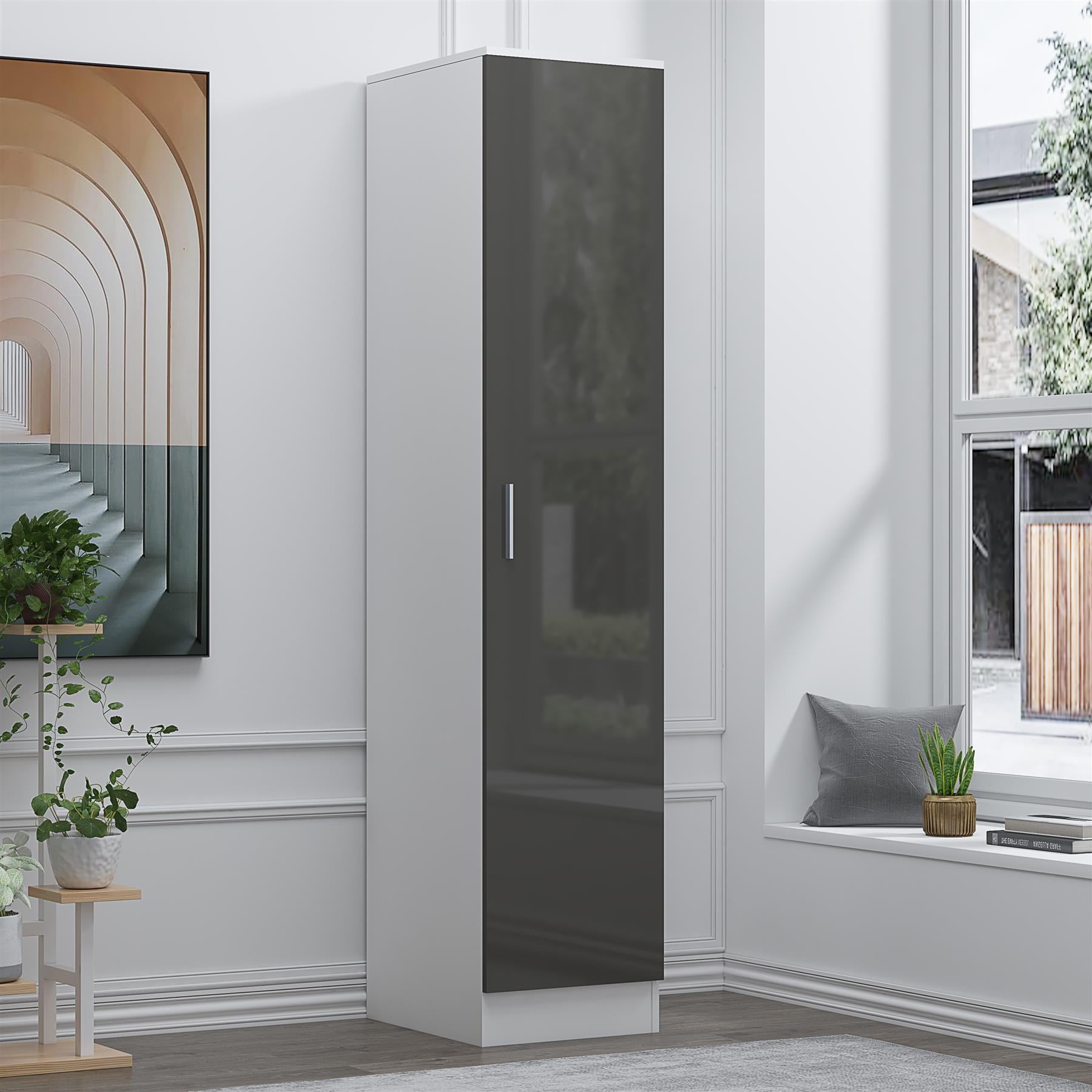 Reflect 1 Door High Gloss Wardrobe - Grey & White, Durable Reflect 1 Door High Gloss Wardrobe - Grey & White, Durable