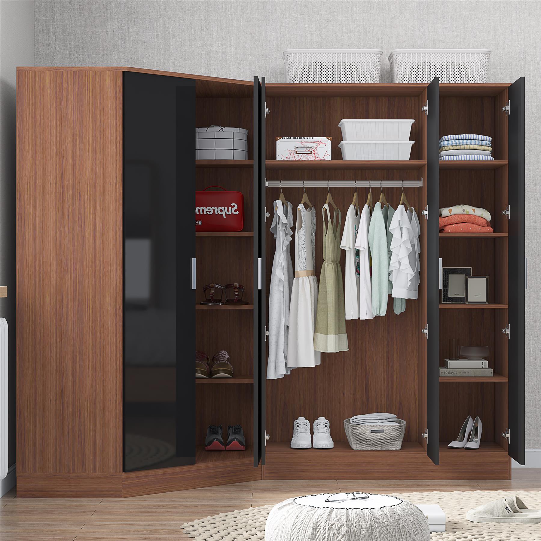 REFLECT Gloss 5 Door Wardrobe Bundle - 2 Door Corner + 3 Door Mirror Bedroom Set