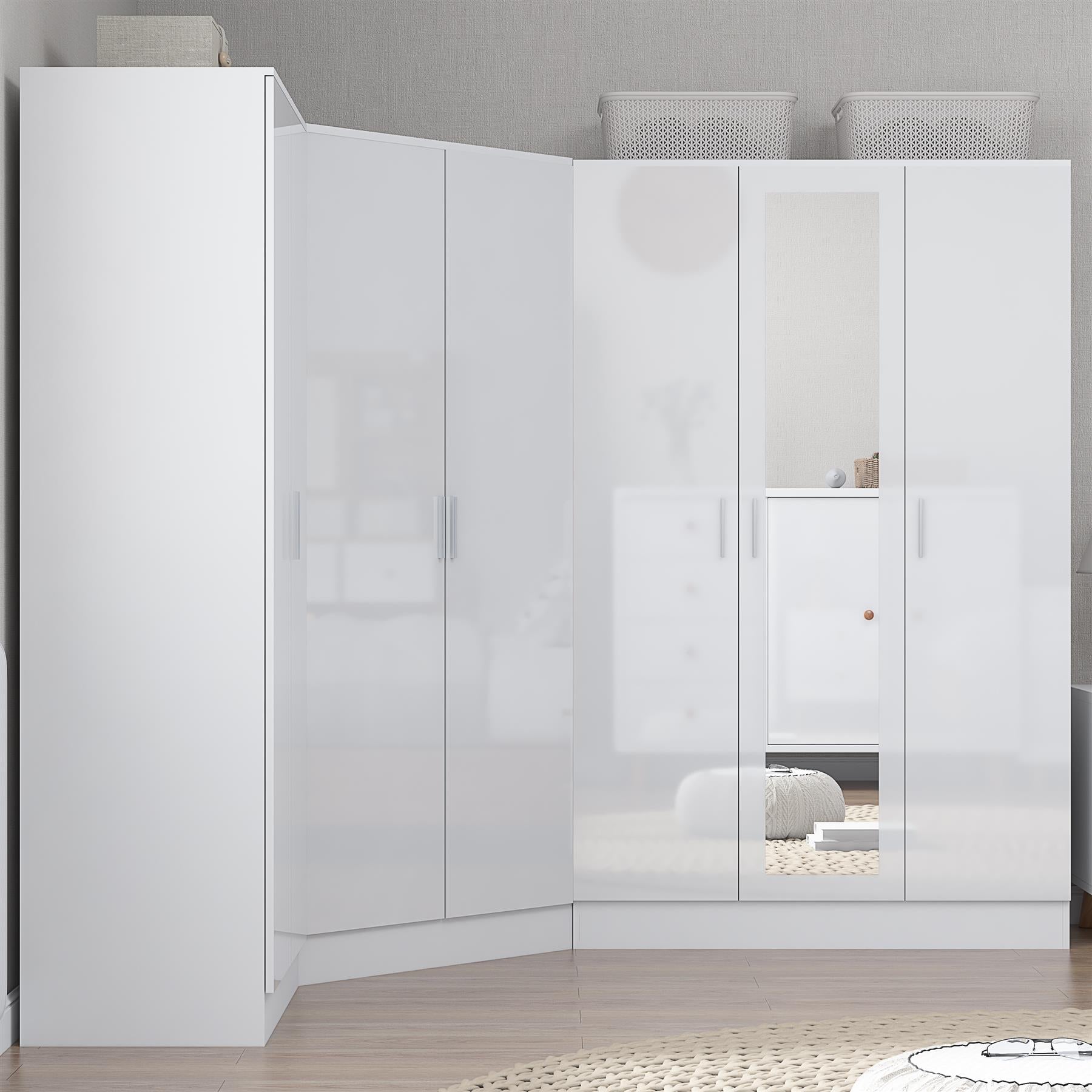 REFLECT Gloss 7 Door Wardrobe Bundle - Corner + 3dr Mirror + Double Wardrobe