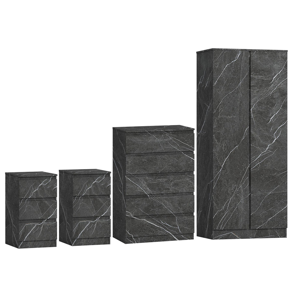 ZITA 3/4pc Bedroom Furniture Sets Wardrobe Chest Bedside - White OR Grey Marble