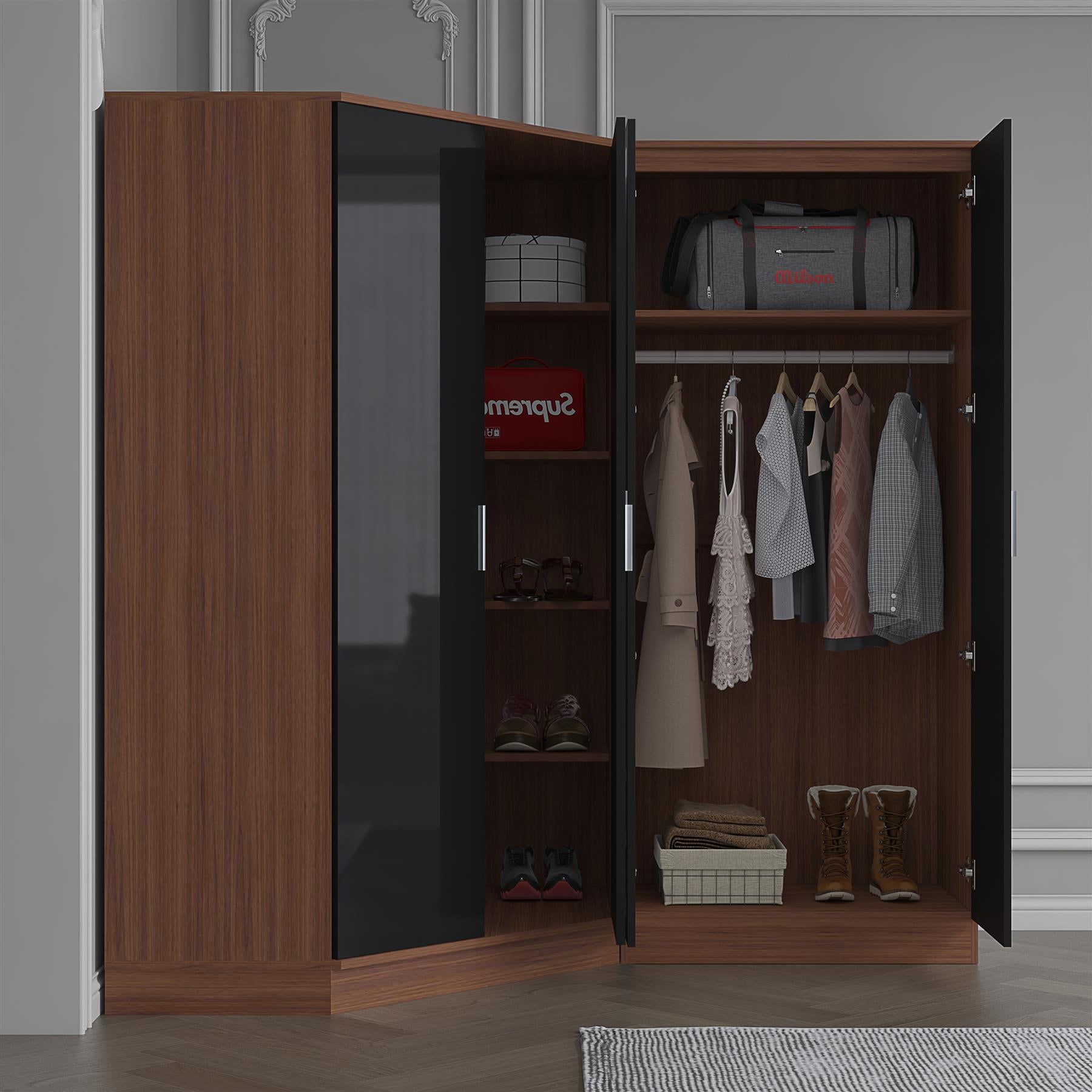REFLECT Gloss 4 Door Wardrobe Bundle Inc 2 Door Corner + 2 Door Bedroom Set