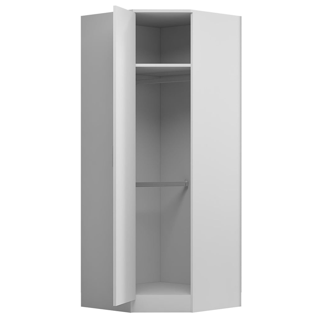 REFLECT - 1 Door Corner + 2x 1 Door Plain Wardrobe in Gloss White / Matt White