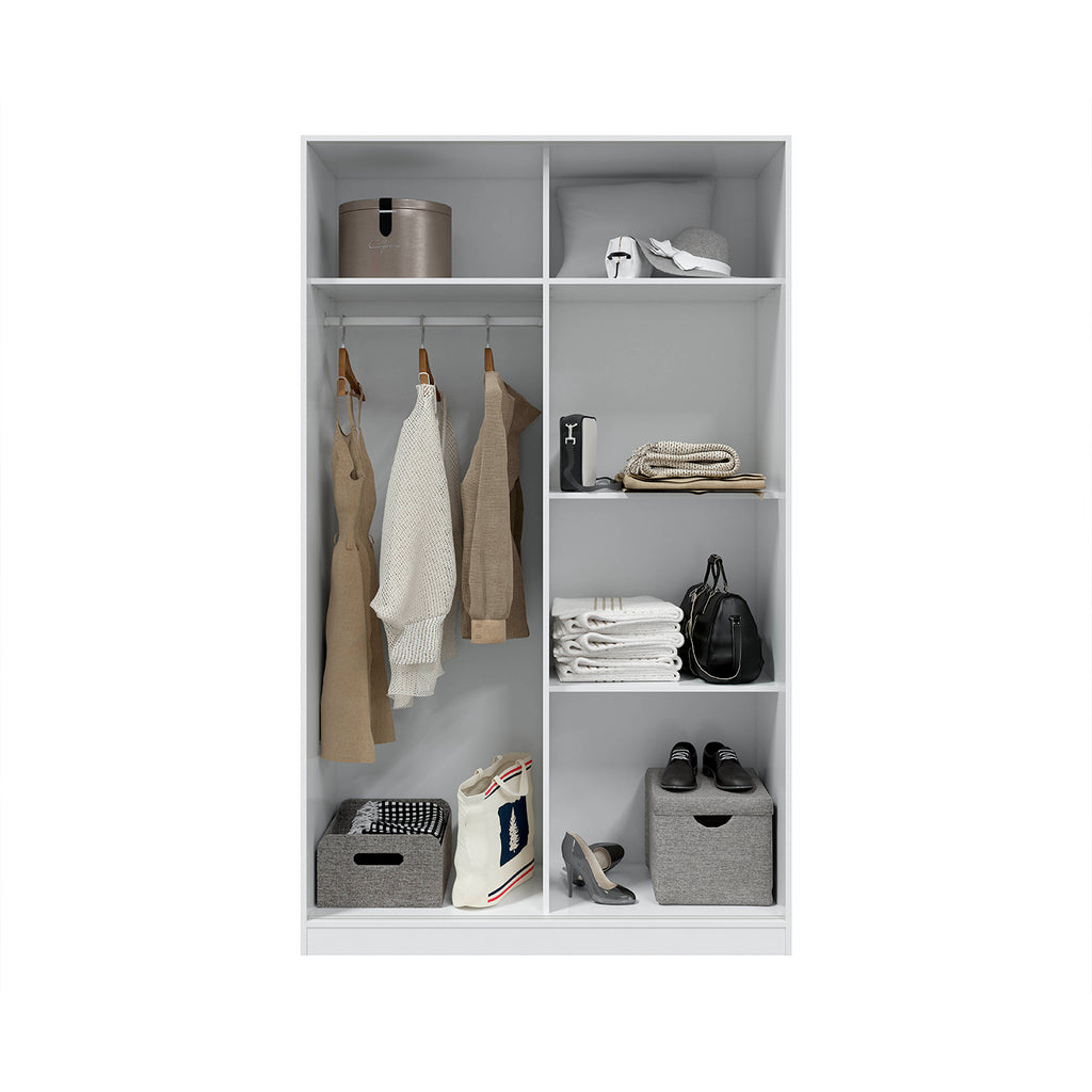 TOP 2 Door Large Modern Sliding Bedroom Wardrobe - White & Light Oak Finish - H: 200cm x W: 120cm x D: 50cm.