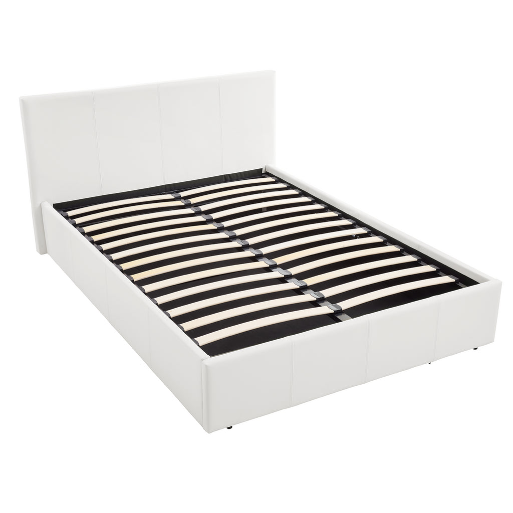 LUNA 4FT Small Double White Ottoman Storage Bed with Gas Lift & 25cm Thick Memory Foam Mattress - L: 203cm x W: 138cm x H: 88.5cm