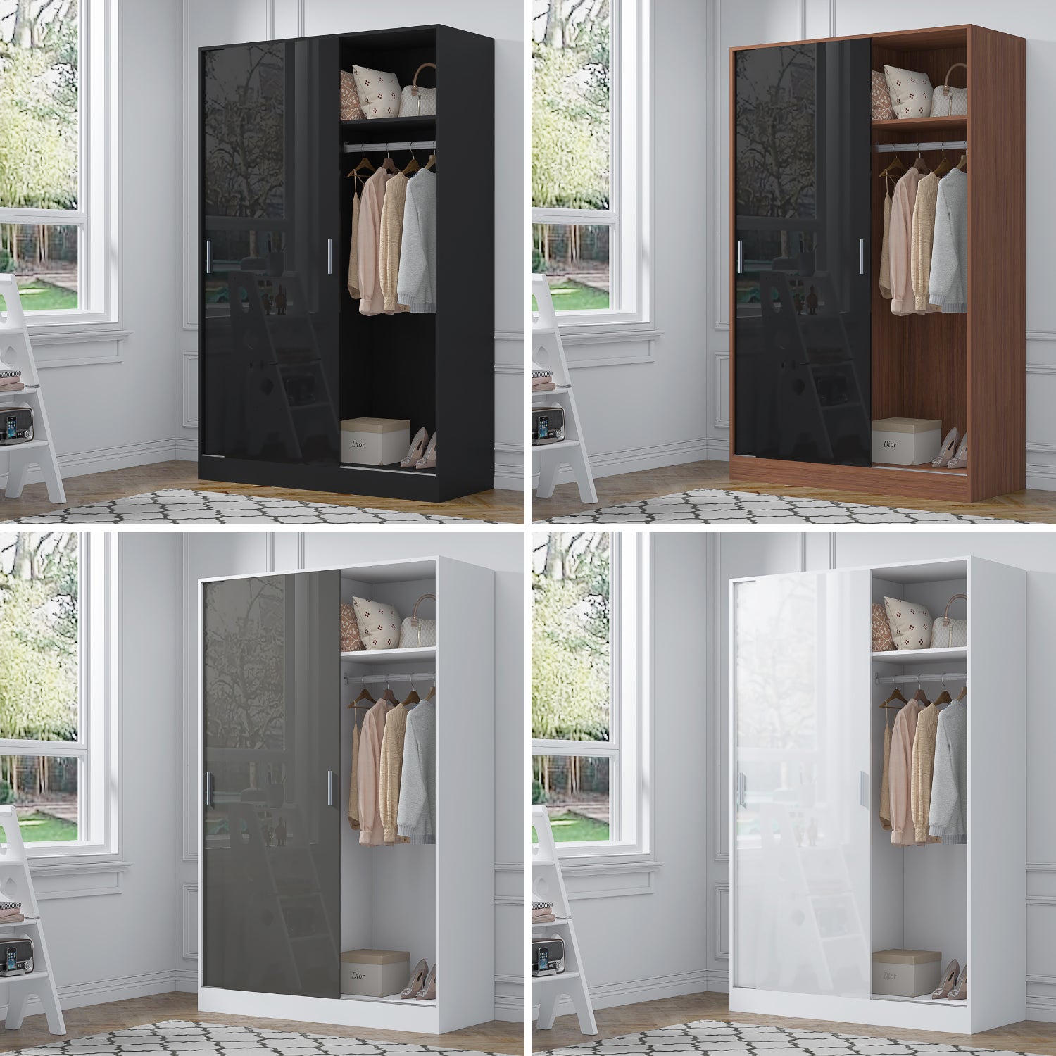 REFLECT Gloss Bedroom Furniture  2 Door Sliding Wardrobe - 4 Colour Options