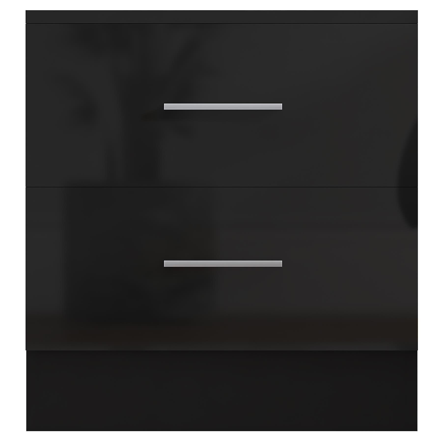 Reflect 2 Drawer Bedside - Black Gloss & Black Oak - Modern Nightstand for Bedroom Storage - H: 48.5cm x W: 45cm x D: 39.5cm