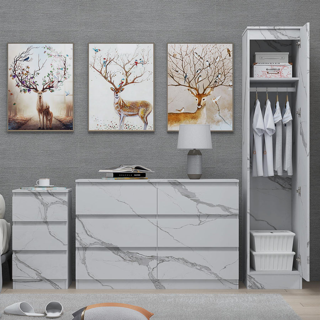 ZITA 3/4pc Bedroom Furniture Sets Wardrobe Chest Bedside - White OR Grey Marble