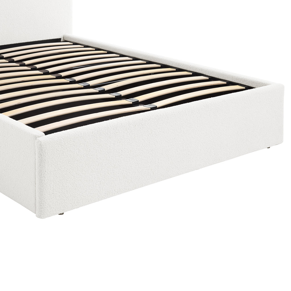 TEDDY BOUCLE 4FT Small Double Gas Lift Up Ottoman Storage Bedframe (H: 88.5cm x W: 138cm x L: 203cm) (White)