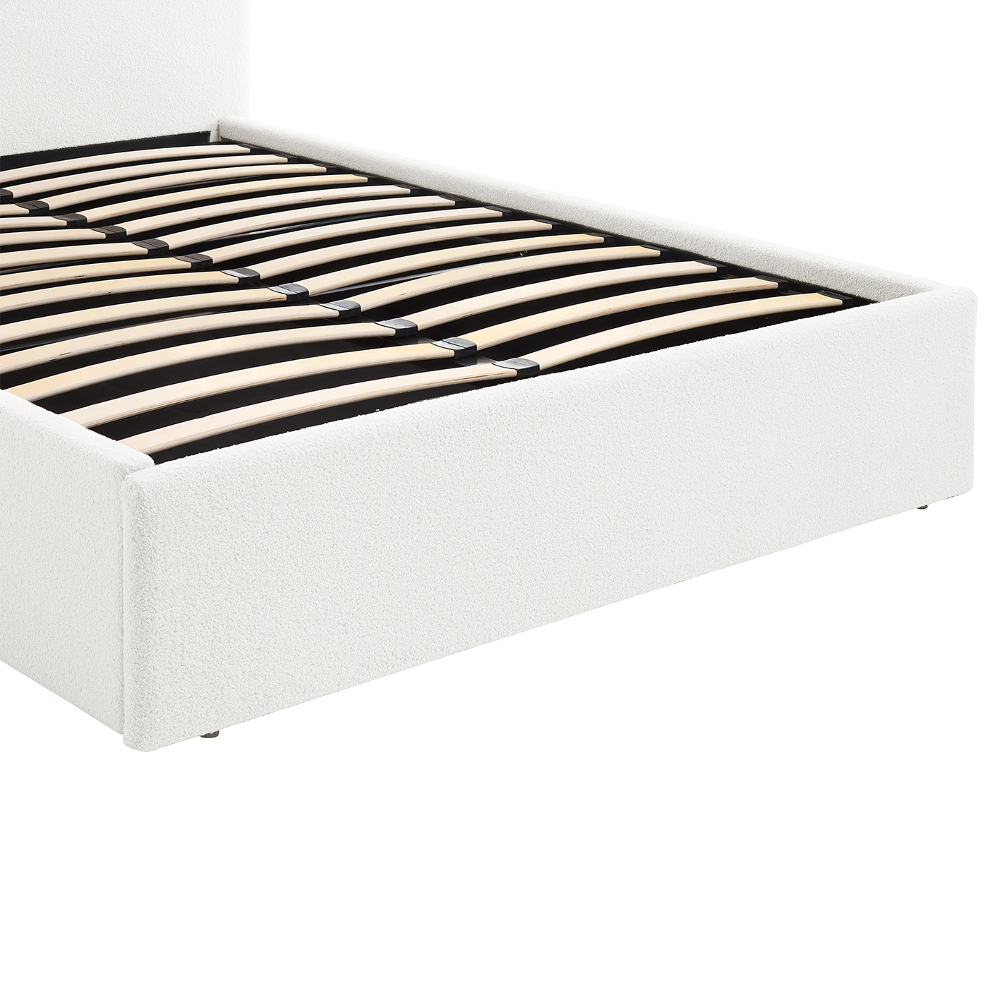 TEDDY BOUCLE 4FT Small Double Gas Lift Up Ottoman Storage Bedframe (White)