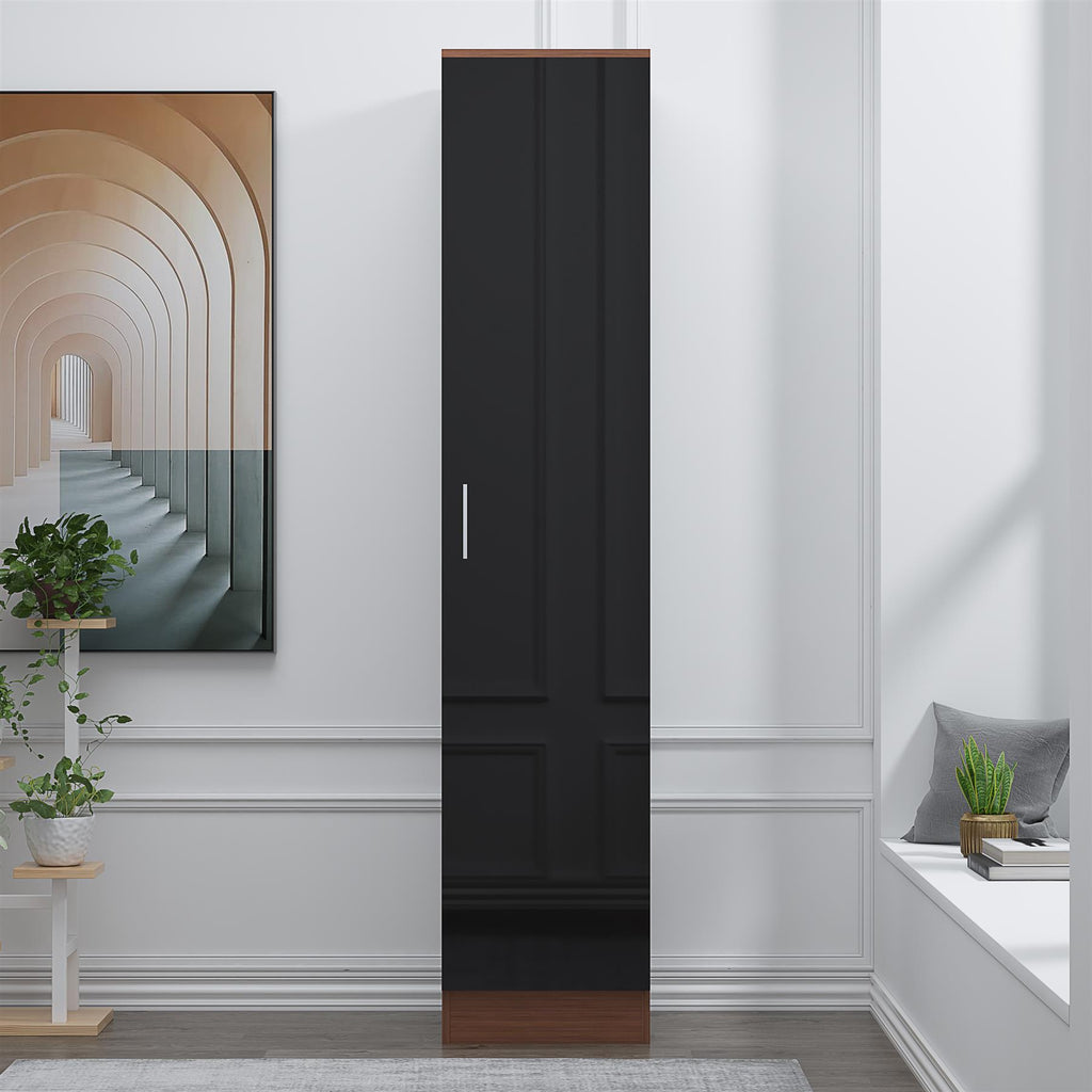 REFLECT High Gloss Bedroom Furniture Wardrobe Chest Bedside Desk - Black/Walnut