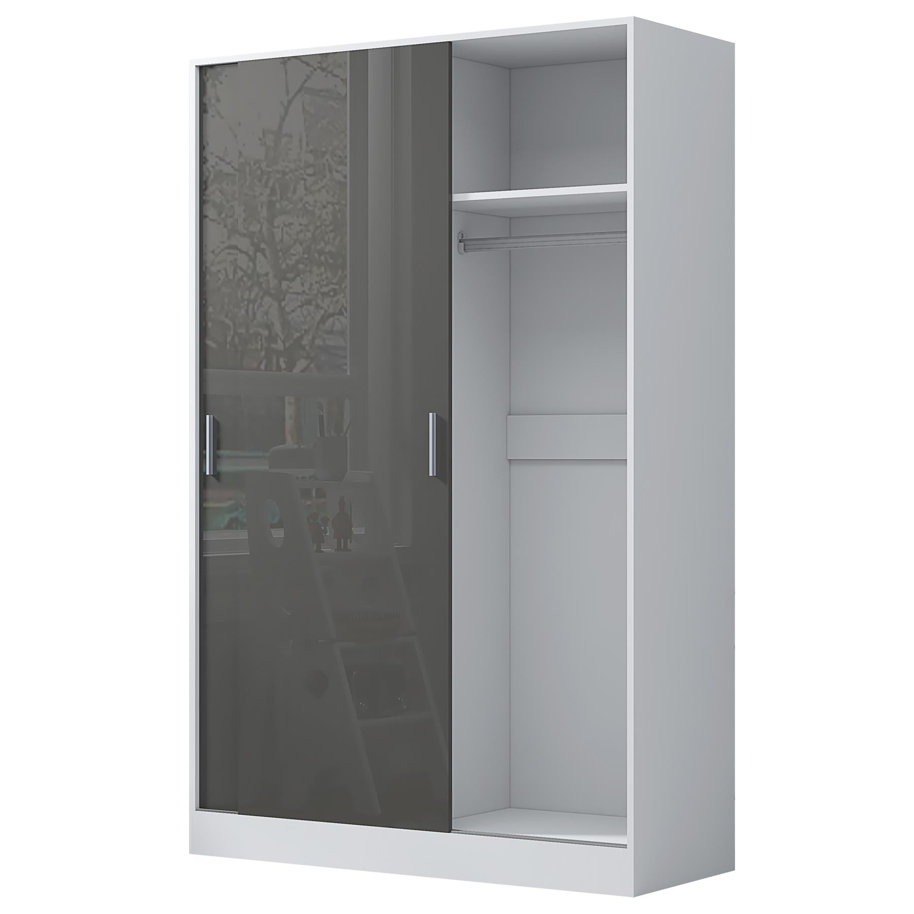 Reflect 2 Door Sliding Wardrobe - Grey Gloss & Matt White - Hanging Rails & Shelves - Modern Design