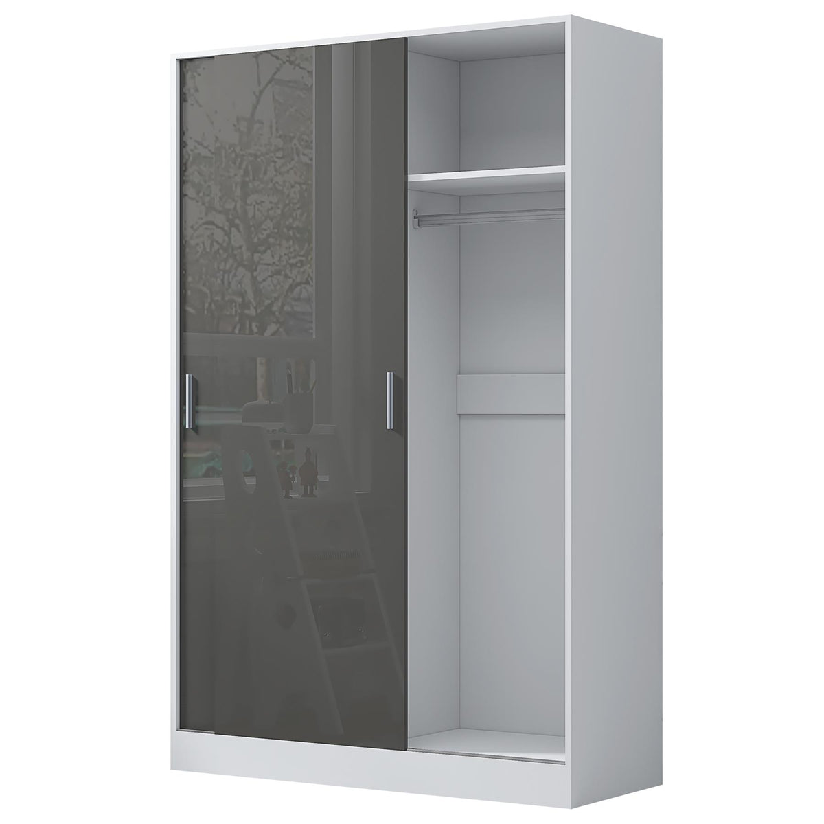 Reflect 2 Door Sliding Wardrobe - Grey Gloss & Matt White - Hanging Rails & Shelves - Modern Design