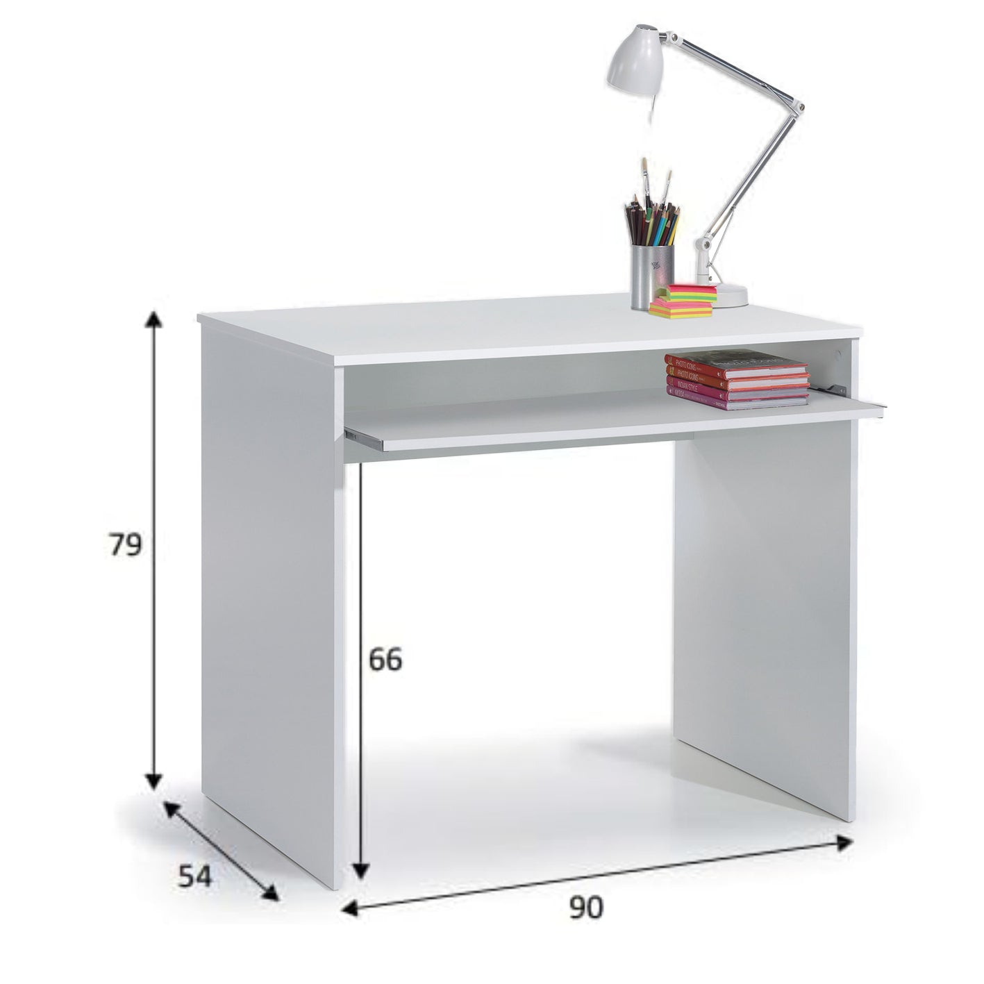 LEO White Computer Desk - Modern Space-Saving Workstation for Home Office or Student Room - H: 79cm x W: 90cm x D: 54cm