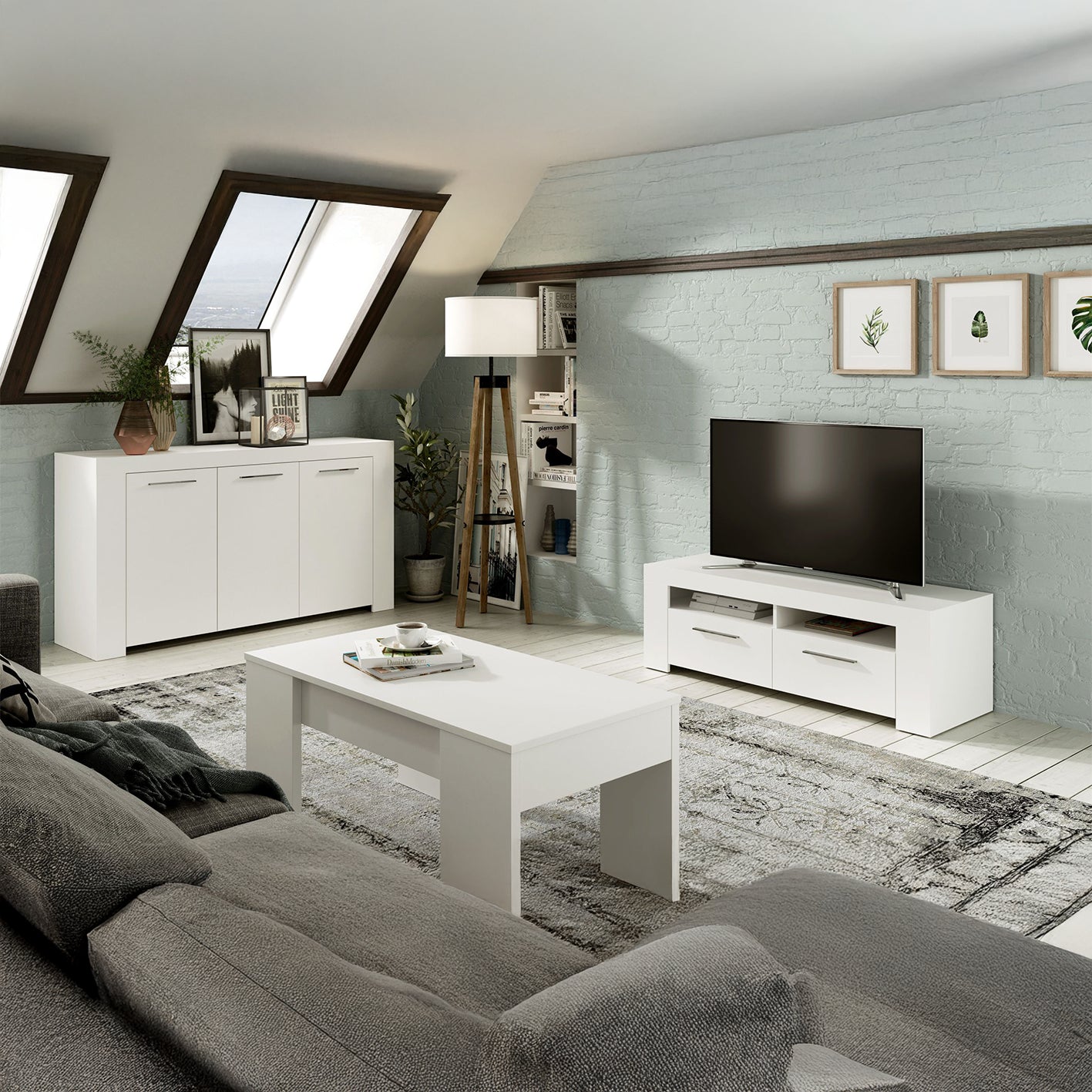 AMBIT White Dual Zone Under TV Unit - Modern Media Entertainment Cabinet - H: 43cm x W: 120cm x D: 42cm