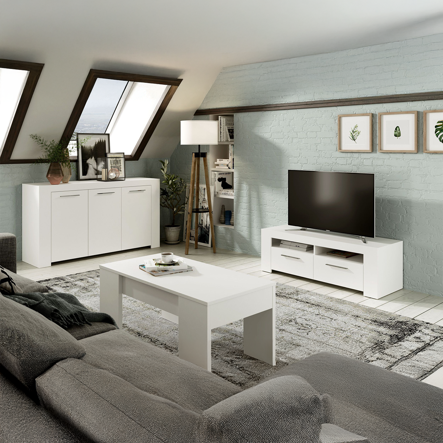 AMBIT White Dual Zone Under TV Unit - Modern Media Entertainment Cabinet