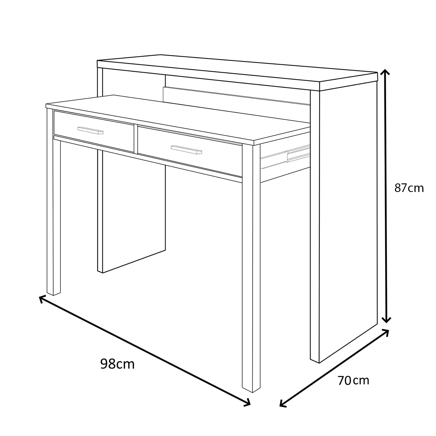 AMBRA Extending Computer Desk with 2 Storage Drawers - Home Office & Console Table for Bedroom, Living Room, Hallway - White/Grey.