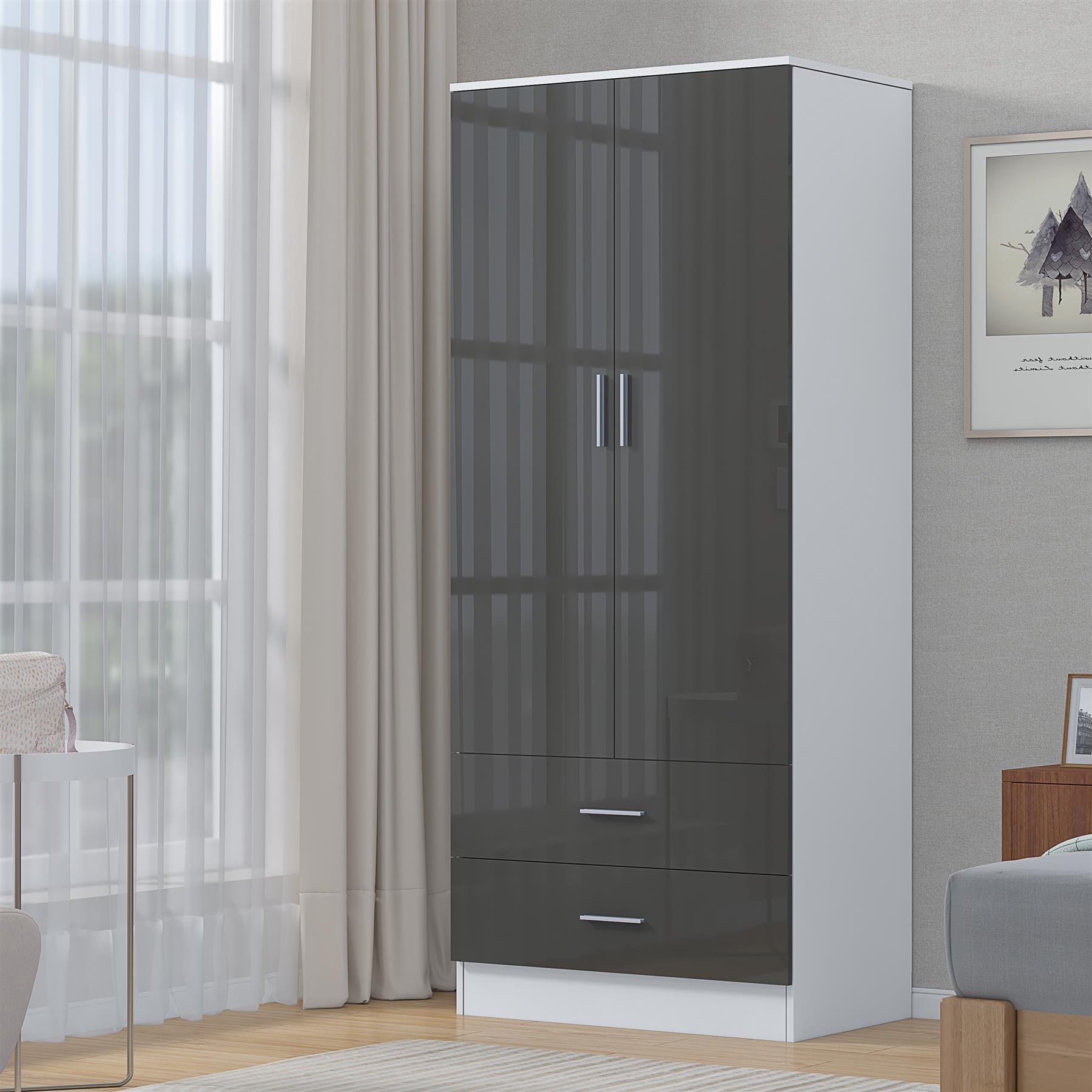 REFLECT Gloss Bedrooom 2 Door & 2 Drawer Combination Wardrobe - 4 Colour Options