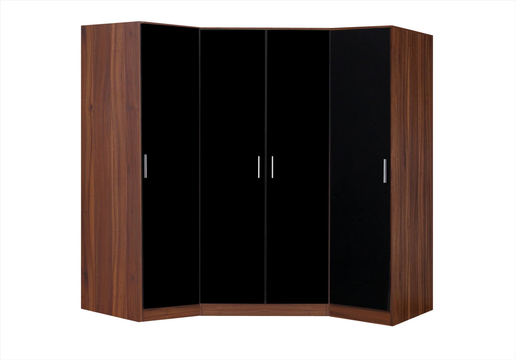 Reflect 3pc Wardrobe Bundle - 2 Door Corner + 2x 1 Door Plain - Black Gloss & Walnut - H: 180cm x W: 179cm x D: 103cm